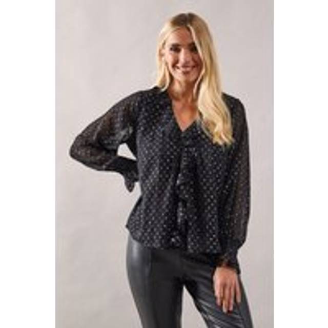 Wallis Petite Occasion Ruffle Front Metallic Blouse In Black - black - 12