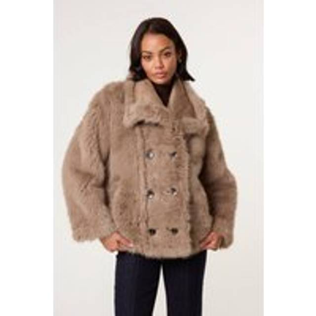 Blue Vanilla Camel Reversible Short Faux Fur Coat