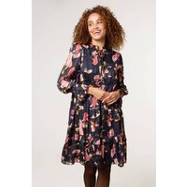 Blue Vanilla Black Tie Neck Floral Chiffon Smock Dress - XL