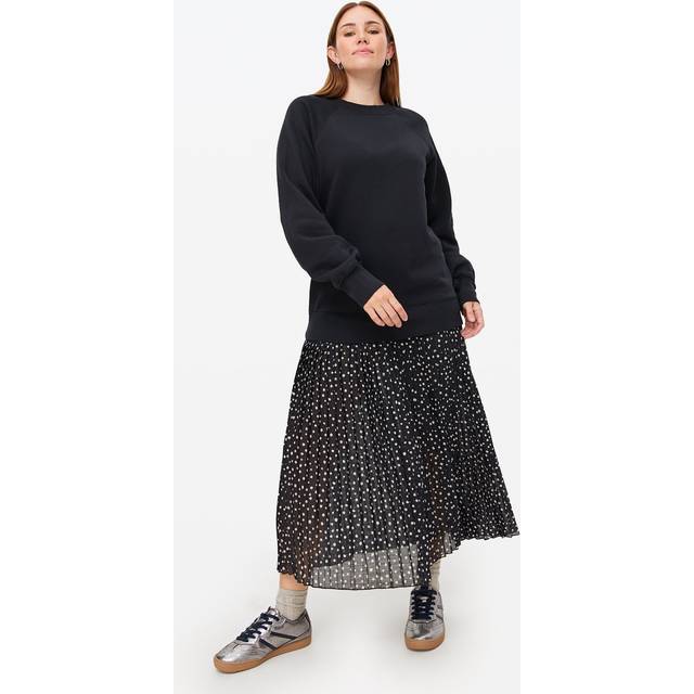Black Sweatshirt Combined Plisse Polka Dot Midaxi Dress  16