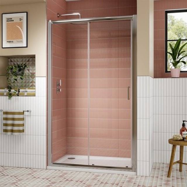 Nuie Lucie 1400Mm Sliding Shower Door - Chrome, Silver