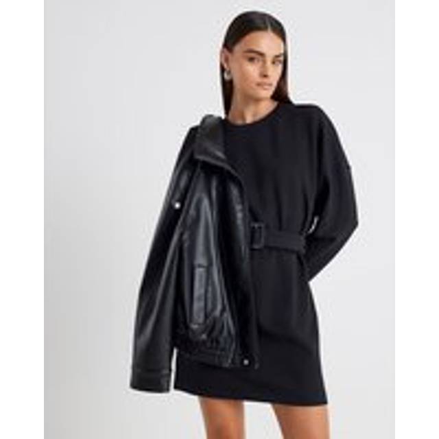 River Island Womens Black Long Sleeve Belted Sweatshirt Dress - XS