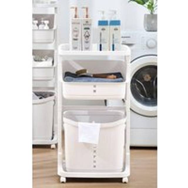Living And Home 3-Tier Detachable Laundry Basket Fruit Vegetable Storage Rack Kitchen Trolley Cart With Wheels In White - One Size