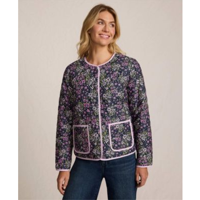 Collarless Quilted Reversible Insulated Jacket, Print, Women, size: 10-12, regular, Purple, Polyester, by Lands' End (10-12)