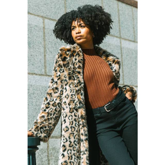 Roman Premium Animal Faux Fur Coat In Brown - 14