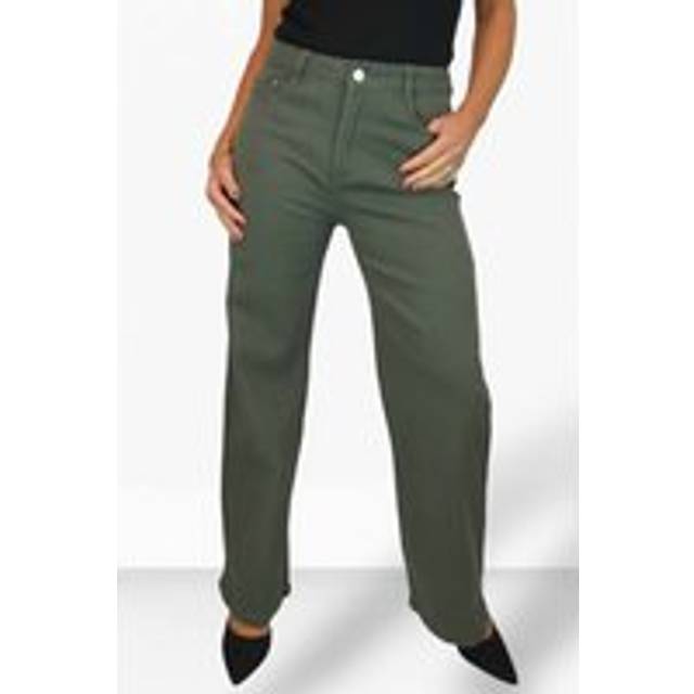 Paulo Due Wide Leg High Waist Jeans Solid Colour In Khaki - 16
