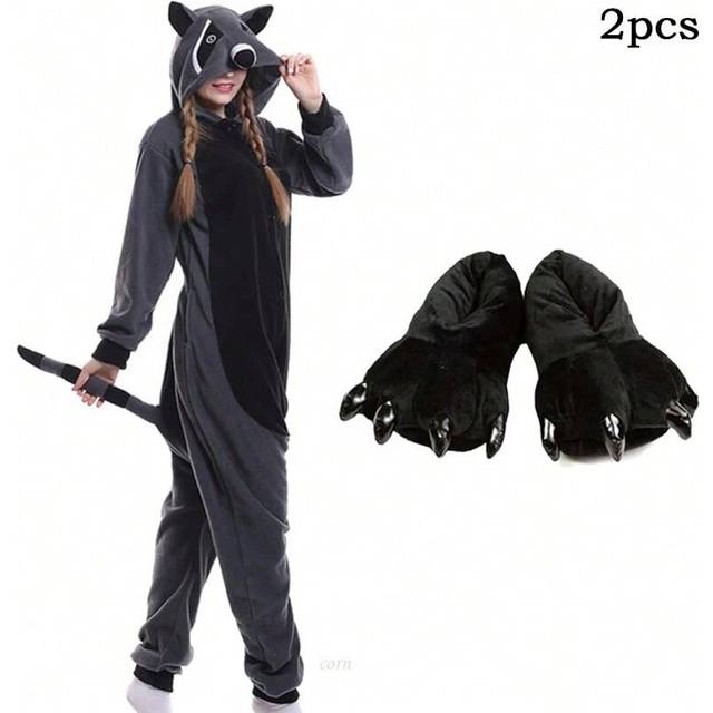 (bear2, S) Kigurumi Unicorn Pajama Adult Animal Cat Raccoon Onesie Women Men Couple Winter Pajamas Suit Nightie Sleepwear Flannel Homewear