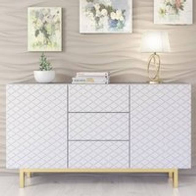 Creative Furniture Diamond Luxe Sideboard 140Cm - Luxury Cabinet With Push To Open Storage In White - One Size