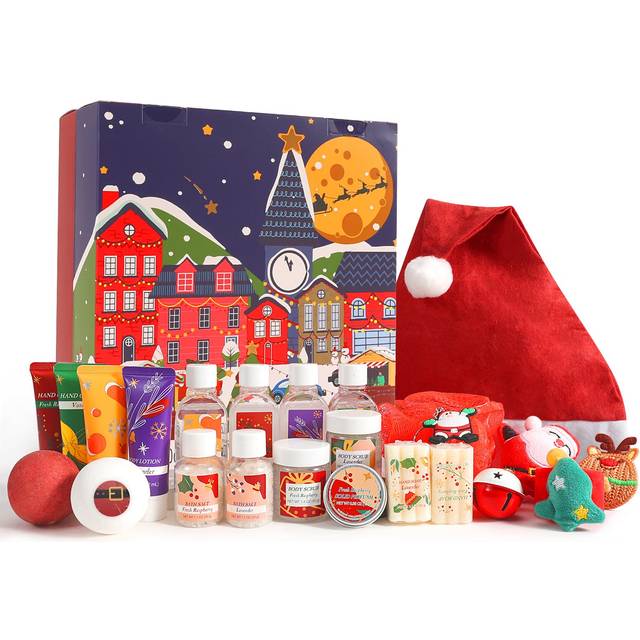 Advent Calendar 2023 Christmas Gifts for Women, 24pcs Bath Sets for Xmas Gifts with Christmas Decorations, Scented Candle, Solid Perfume etc,
