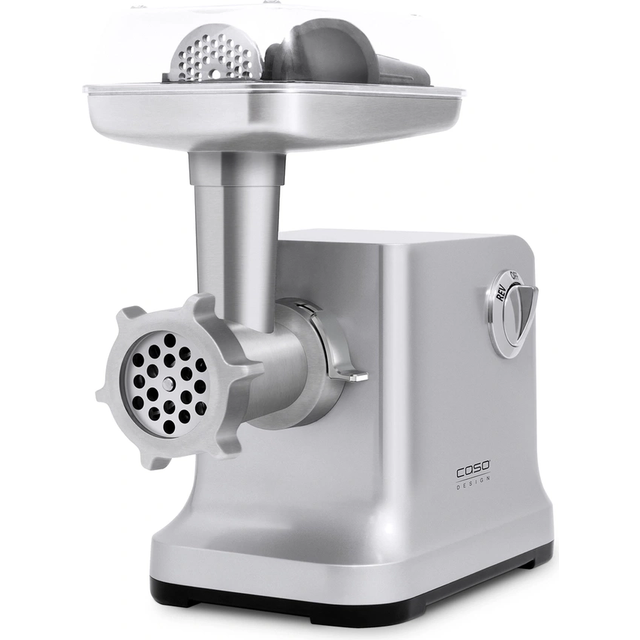 Caso FW2000 Elektrisk köttkvarn inkl. mördegskakhuvud, 800 W nominell effekt, 2 000 W låst, ca 2 kg/minut, gjutet aluminiumhölje, stark motor, silver