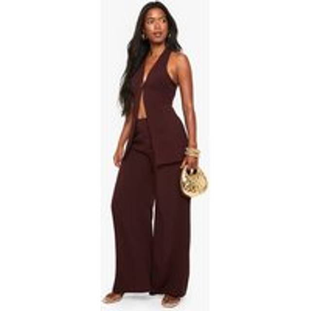 boohoo Women's Crepe Wide Leg Trouser in Chocolate | Size: 10