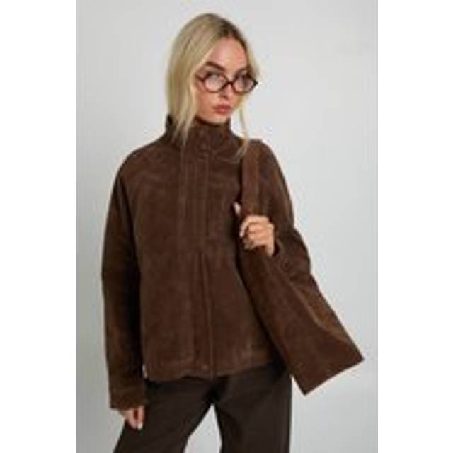 Womens Faux Suede Bomber Jacket - Brown - 10, Brown