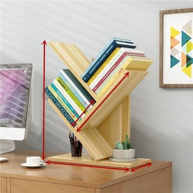 (light Walnut Color)tree Bookshelf Solid Wood Ingenious 3 Tier Space Saving