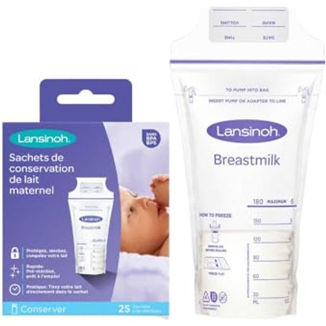 Lansinoh 99204 Förvaringsväskor för Bröstmjölk, 180 ml, Paket med 25