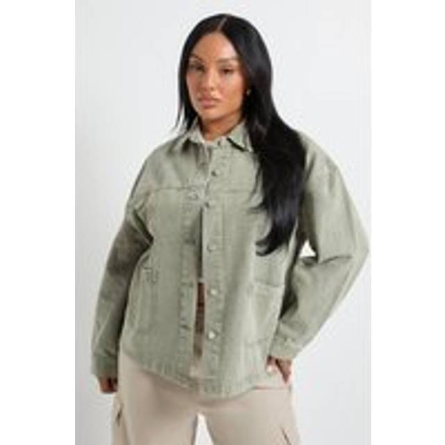 Boohoo Plus Khaki Washed Denim Jacket - khaki - 24
