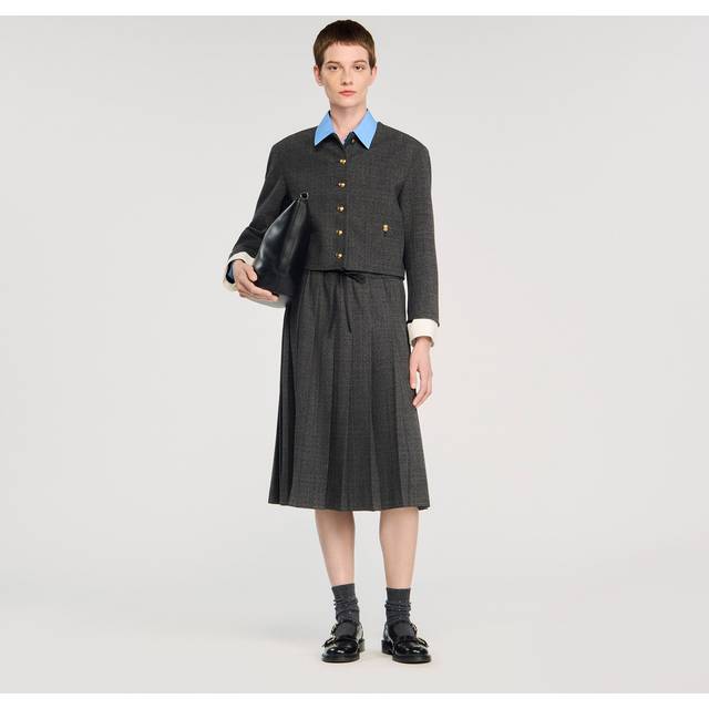 Jupe longue plissée strassée - Gris / Marron - 40