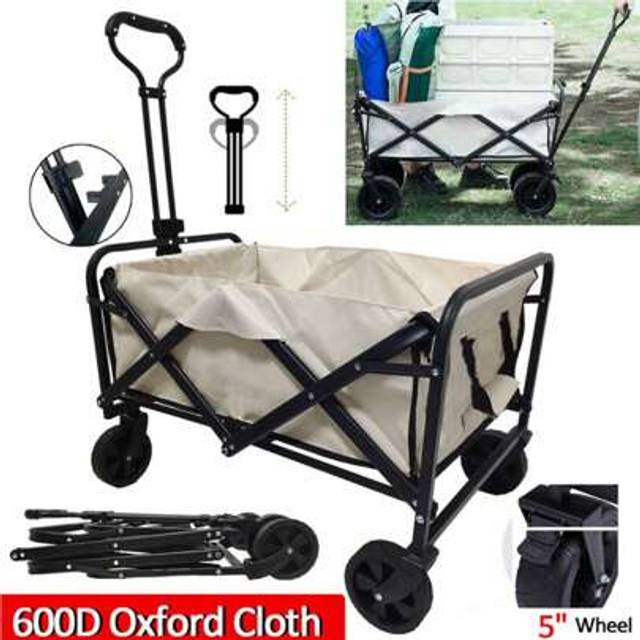 SHEIN Foldable Utility Wagons Heavy Duty Folding Grocery Cart On Wheels, Large Capacity For Garden, Shopping, Sporting And Beach Outdoor Use