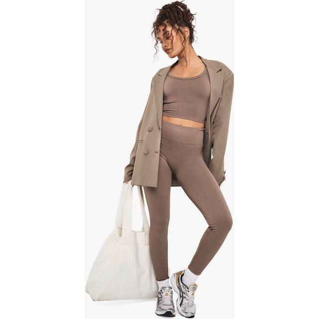 Womens Boohoo Basics Seamless Rib Legging - Brown - S, Brown