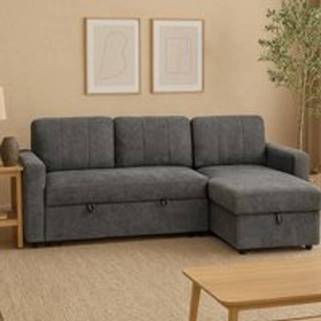 Aspire Nexis Corner Sofa Bed With Storage, Chaise On The Right In Light Grey - 3 Seater