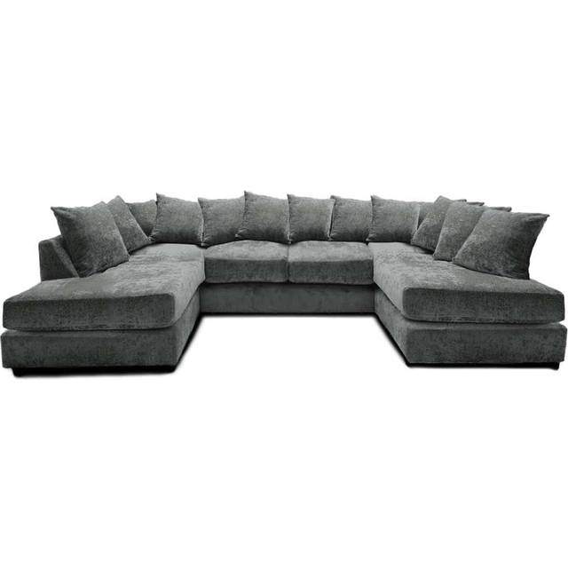 Windsor Scatter Back 6 Seater U Shaped Corner Chenille Fabric Sofa Grey - One Size