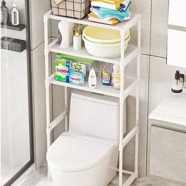 SHEIN 1pc 4-Tier (Height 134cm * Length 50.5cm) Reinforced Rust-Proof Metal Toilet Storage Rack, Multi-Layer Shelves Bathroom Organizer Rack, Simple Rectang
