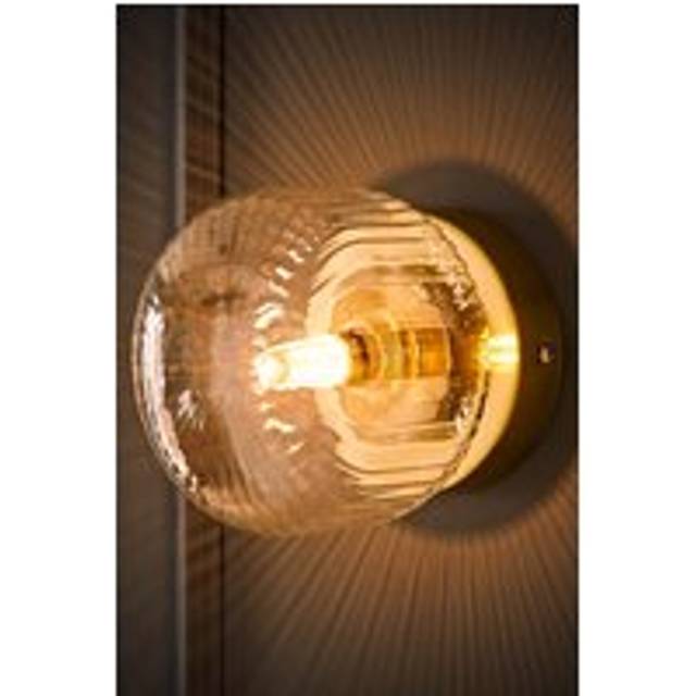 Valuelights Calpe Small Ribbed Glass Flush Ceiling Wall Light With Led Bulb In Gold - One Size