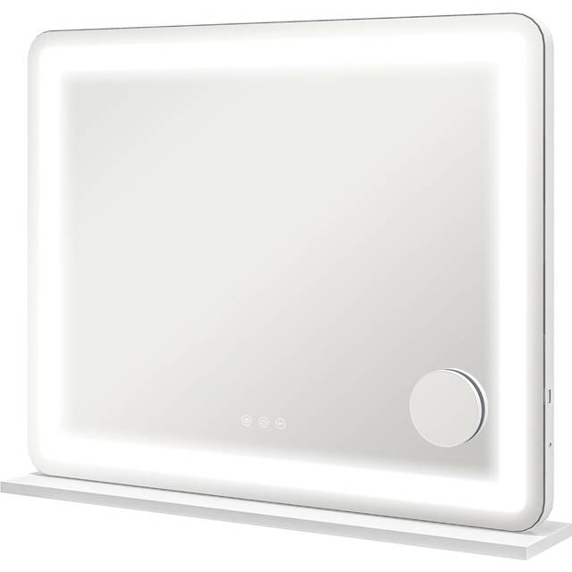 HOMCOM White LED Vanity Mirror with 10X Magnification and USB Port 80 x 62cm - Size: 10.5 x 73 x 87cm - Wilko