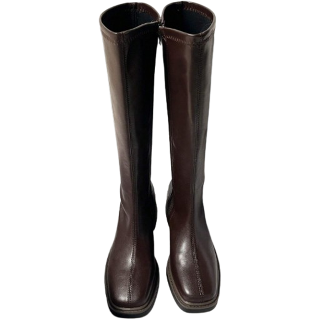 SHEIN New Autumn/Winter Brown Over-The-Knee Chunky Heel Slim Boots, Classic Black Mid-Calf Riding Boots, Fashion Tall Boots For Women
