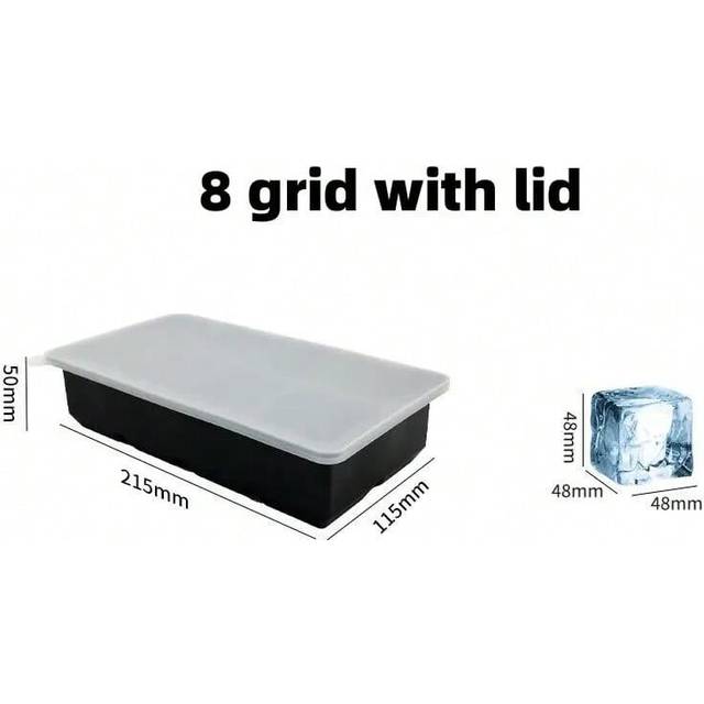(8 grid with lid) 15Grid Big Square ice cube trays with lid and storage Ice Maker BPA Free Flexible Silicone Ice Cube Molds for Freezer Containers