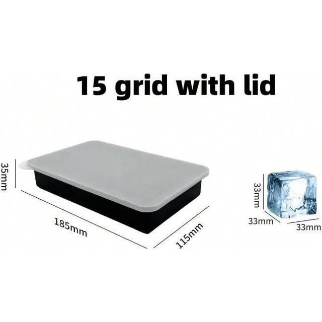 (15 grid with lid) 15Grid Big Square ice cube trays with lid and storage Ice Maker BPA Free Flexible Silicone Ice Cube Molds for Freezer Containers