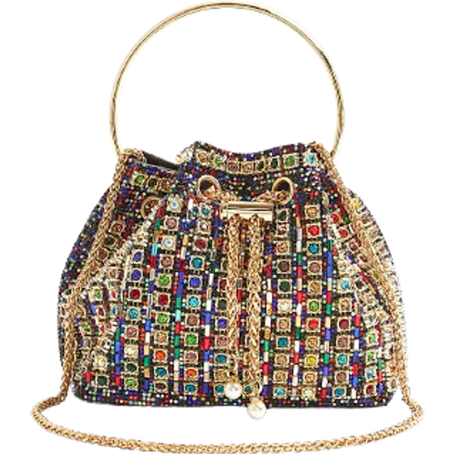 River Island Womens Gold Gem Embellished Bucket Clutch Bag - One Size