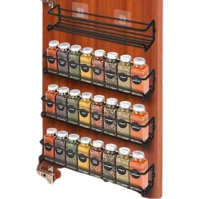 SHEIN Black/Silver Metal Spice Rack, No Drill Mark Wall Mount Or Screw Installation, Space Saving Spice Jar Holder, For Cabinet Door/Wall Storage Of Herbs A