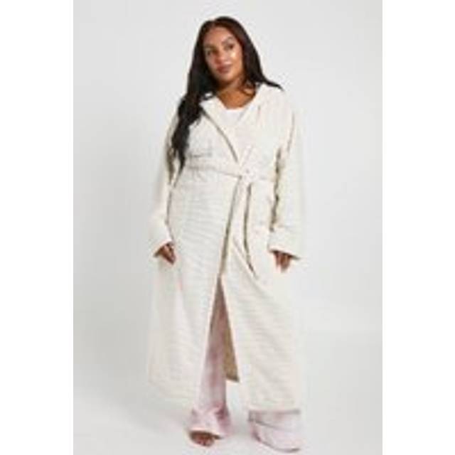Womens Plus Jacquard Animal Long Dressing Gown Robe - Cream - 20, Cream