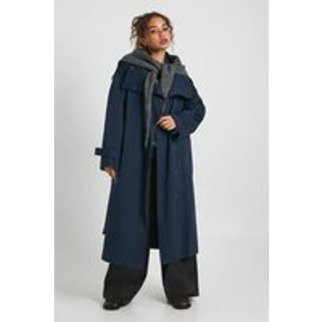 Womens Oversized Collared Trench Coat - Navy - 14, Navy