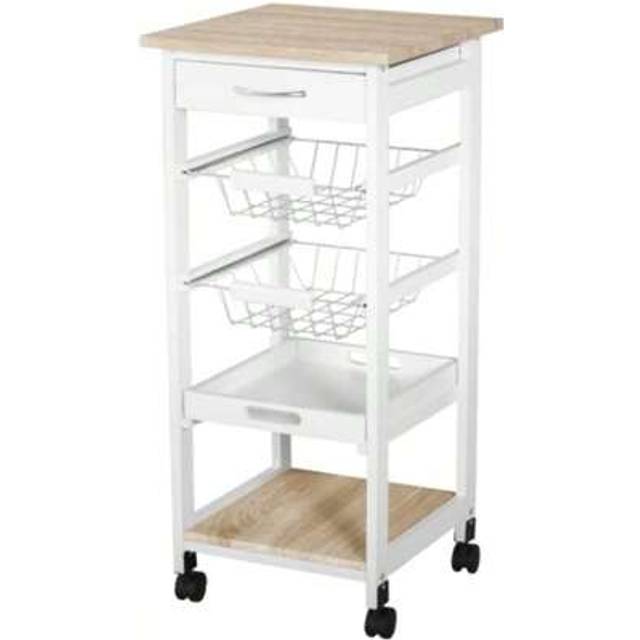 SHEIN Mobile Rolling Kitchen Island Trolley Home/ Metal Baskets Trays Shelves Wheels Compact Stylish Storage White