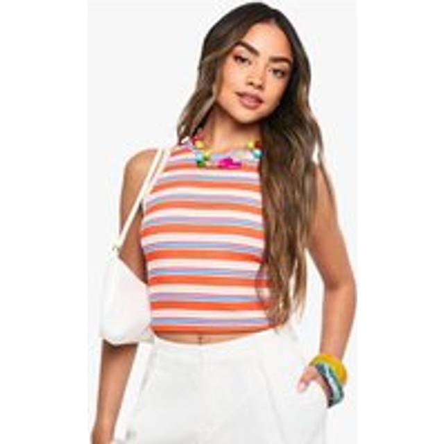 Womens Striped Rib Racer Vest Top - Orange - 6, Orange