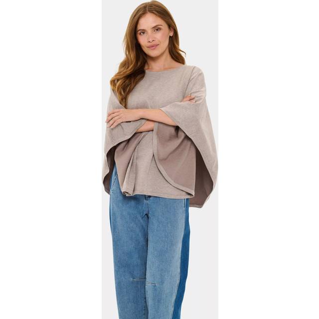 Saint Tropez Women's Billi Round Neck Poncho Jumper in Natural - One Size