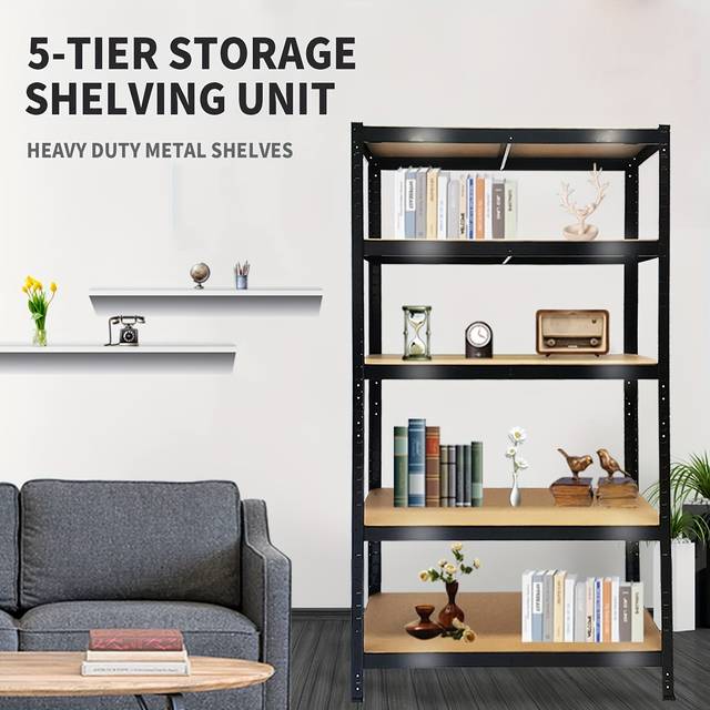 TEMU Garage Shelving Unit, 150 X 70 X 30 Cm, Black 5 Tier Metal Shelving, (175kg Per Shelf), 875kg Capacity, Heavy Duty Boltless Racking Storage Shelves, For Home, Shed, Workshop, Office, Supermarket