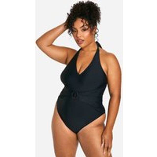 Boohoo Plus O Ring Detail Tummy Control Swimsuit In Black - black - 28