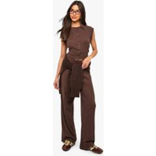boohoo Women's Rib Wide Leg Trouser in Chocolate | Size: 8