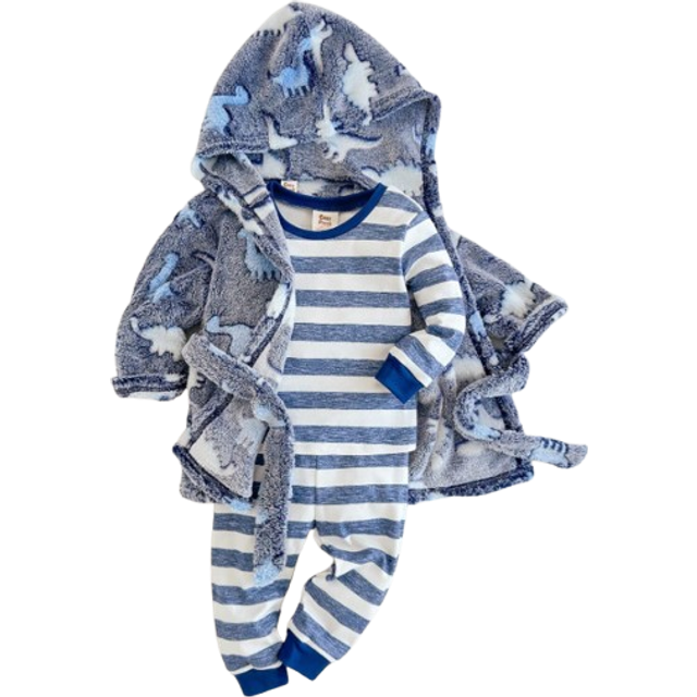 Cozy Pixies Baby Boy Cartoon Dinosaur Pattern Hoodies Fleece Bathrobe Pajama Clothes