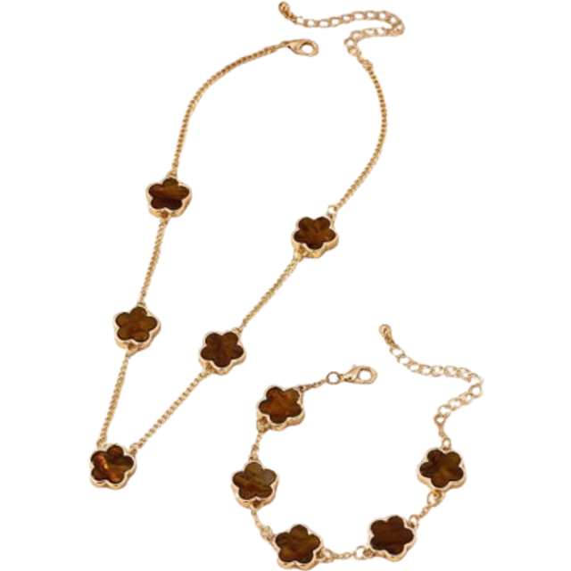 SHEIN 1pc Sweet And Elegant Lucky Clover Pendant Necklace And Bracelet Set For Women Valentines