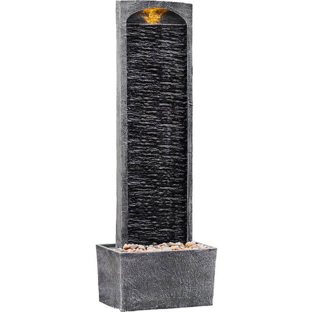Outdoor Garden Large Straight Water Fountain Feature with LED Lights and Pump - Grey