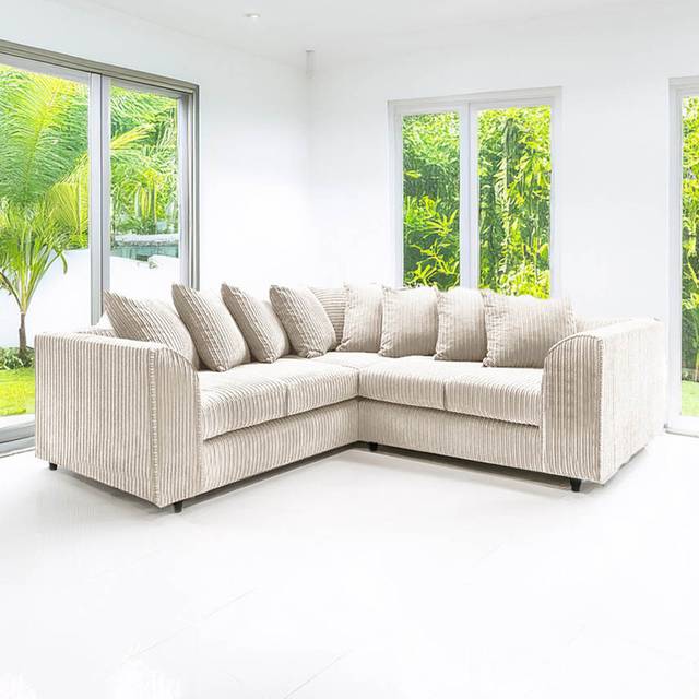 Furnishings For Less UK Ferguson Cream 5 Seater Fabric Corner Sofa L Shaped Jumbo Cord - Scatter Back - One Size