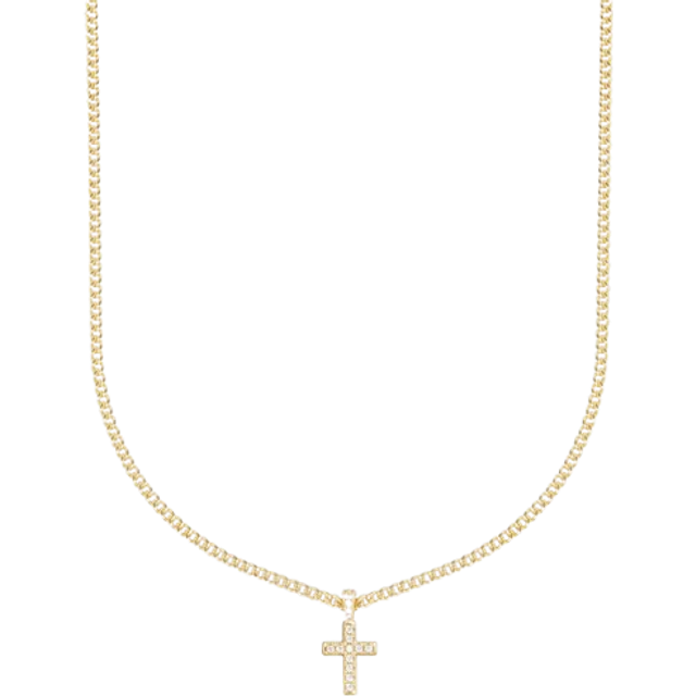 Iced Drop Cross Cuban Chain - 5mm - Gold - Metallic Silver - 20 inches