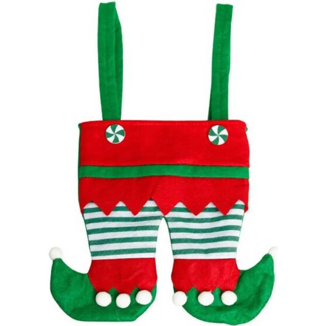 (green) Christmas Gift Treat Candy Wine Bottle Holder Santa Claus Suspender Pants Trousers Decor Christmas Gift