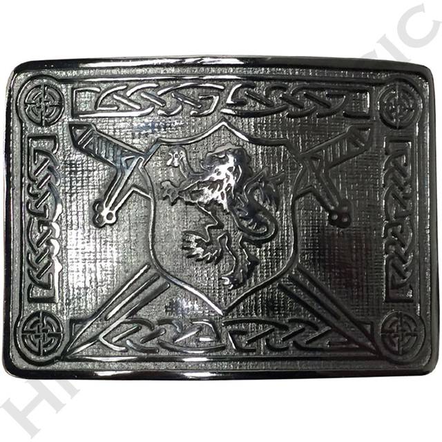 Hm Men's Scottish Kilt Belt Buckle Rampant Lion Chrome Finish Kilt Buckles