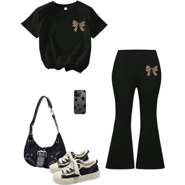 SHEIN 2pcs/Set Teen Girl Butterfly Print Short Sleeve T-Shirt And Flare Pants Outfit, Spring/Summer