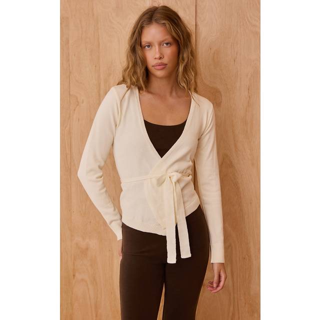 Cream Pilates Wrap Knitted Cardigan Sweater - M