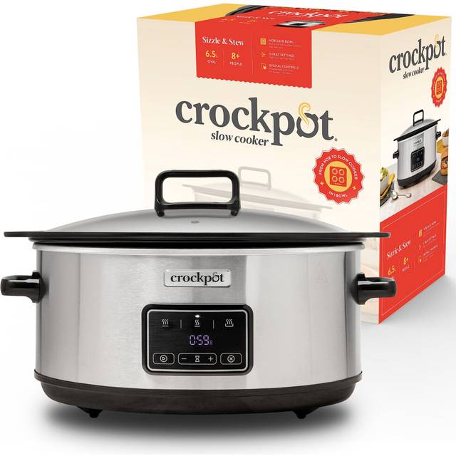 Crock-Pot Sizzle & Stew Digital Slow Cooker | 6.5 L (8+ People) | Removable Induction Hob-Safe Bowl Sears Meat & Vegetables | UK 3 Pin Plug |